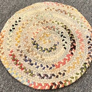 Vintage Handmade Round, Braided Rag Rug, Cushion, Old-fashioned, Multi-Colored